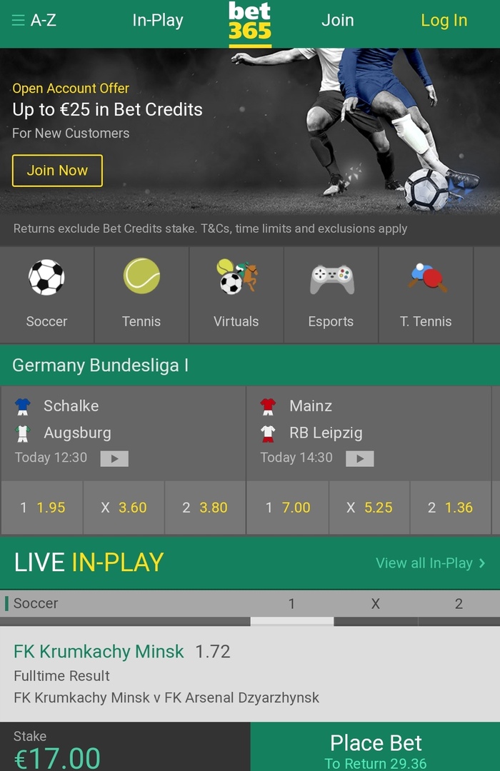 Как делать ставки в 365Bet со смартфона на Андроид