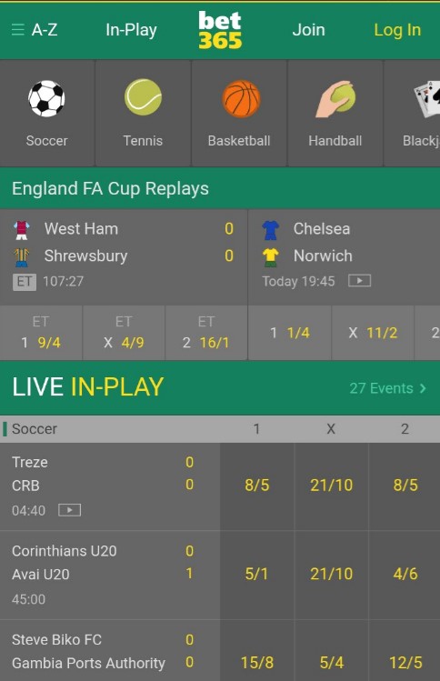 Мобильная версия сайта Bet365 mobile для ставок со смартфона