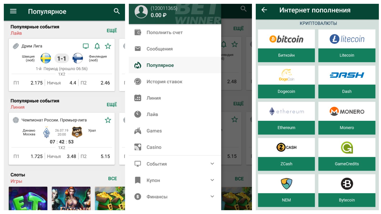 Авторизация и депозит через приложение