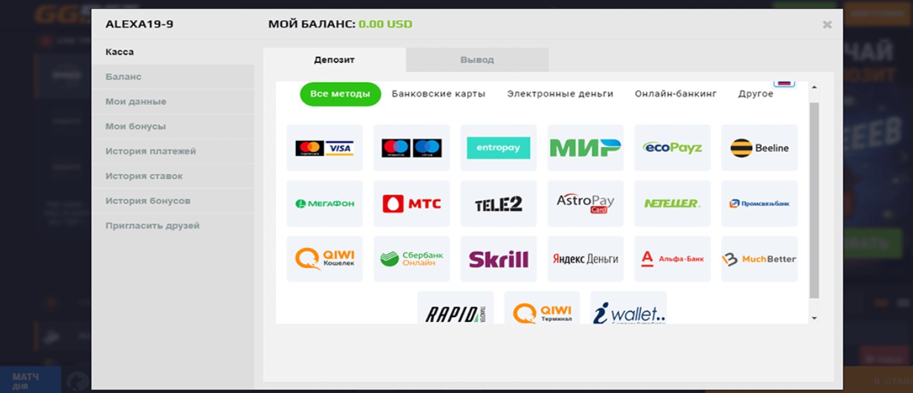 Способы пополнения счета и вывода денег