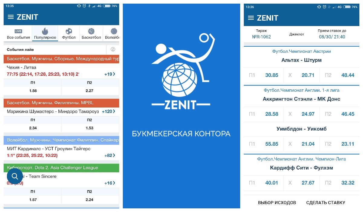 Мобильное приложение международной БК Zenitbet